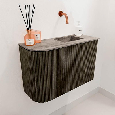 Mondiaz JOYA-DLUX Meuble de toilette 61.6cm - arrondi gauche couleur Shadow - Lavabo FAYE position Droite Sans trou de robinet couleur Oza