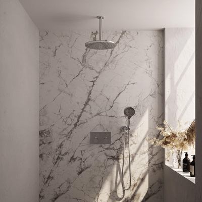 Brauer Chrome Edition douche thermostatique à effet pluie avec bouton-poussoir 60 30cm pommeau de douche bras de plafond 3 positions douche à main flexible de douche raccord mural coude chromé