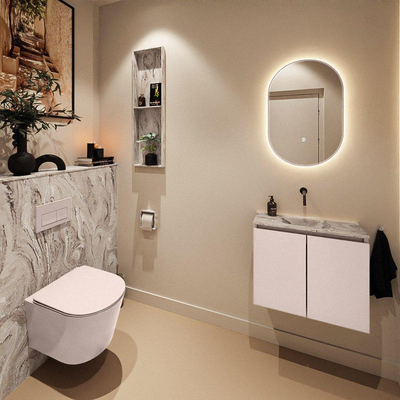 MONDIAZ TURE-DLUX meuble WC 60cm Rosee. EDEN lavabo Glace position milieu. Sans trou de robinet.