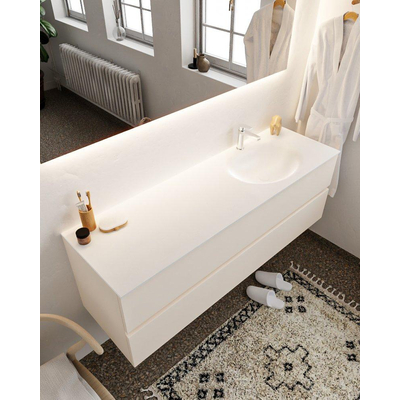 Mondiaz VICA ensemble de meuble de salle de bain - 150cm - meuble sous-vasque lin - 2 tiroirs - lavabo lune droite - 1 trou de robinet - miroir LED - version XL 60cm haut