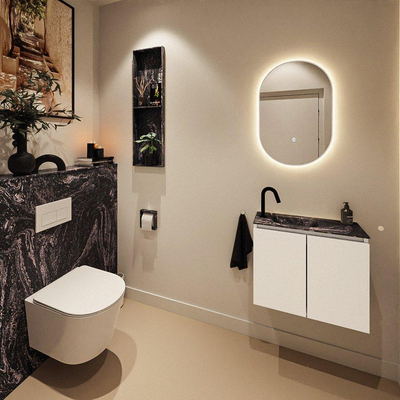 MONDIAZ TURE-DLUX Meuble toilette - 60cm - Talc - EDEN - vasque Lava - position gauche - 1 trou de robinet