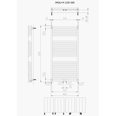 Plieger Imola M designradiator horizontaal met middenaansluiting 1230x600mm 943W wit