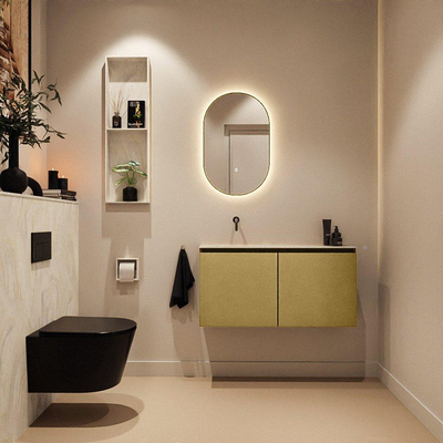 MONDIAZ TURE-DLUX Meuble toilette - 100cm - Oro - EDEN - vasque Ostra - position gauche - sans trou de robinet