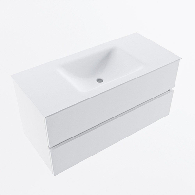 Mondiaz VICA ensemble de meuble de salle de bain - 100cm - meuble sous-vasque talc - 2 tiroirs - lavabo cloud milieu - sans trous de robinet - version haute de 60cm - talc