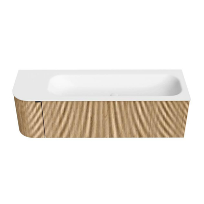 MONDIAZ KURVE 145cm meuble de salle de bains avec module 25 L couleur chêne avec 1 tiroir et 1 porte. Lavabo BIG LARGE à droite 2 trous de robinet Talc.