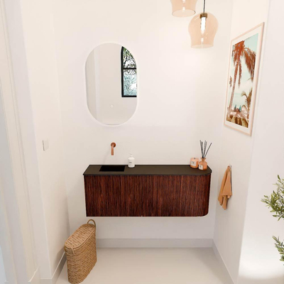 Mondiaz JOYA 111.6cm toiletmeubel - ronding rechts kleur Ruby - Wastafel FAYE positie Links Zonder kraangat kleur Urban.