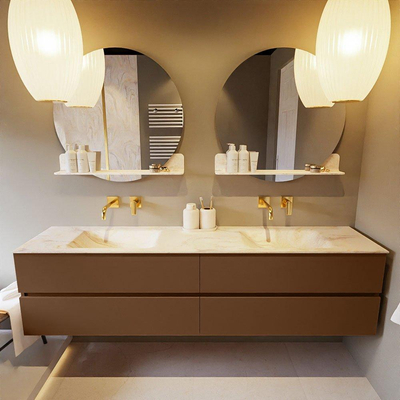 Mondiaz VICA-DLUX ensemble de meuble de salle de bain - 200cm - meuble sous-vasque reposant - 4 tiroirs - lavabo encastrée cloud double - sans trous de robinet - version haute de 60cm - ostra