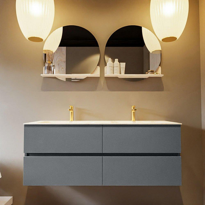 Mondiaz VICA-DLUX ensemble de meuble de salle de bain - 130cm - meuble sous-vasque plata - 4 tiroirs - lavabo encastré cloud double - 2 trous de robinet - miroir modèle spot - version XL 60cm de haut - ostra