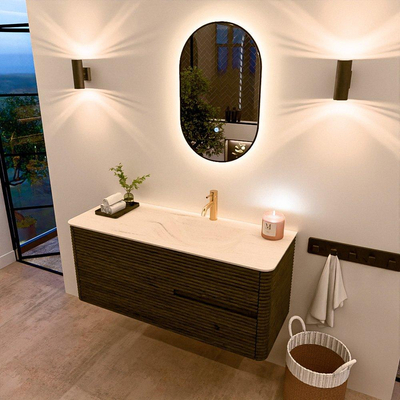 Mondiaz CIRO-DLUX Ensemble de meubles de salle de bains - 120x45x50cm - Plan vasque solid surface Meli - 1 lavabo à droite - 1 trou de robinet - 2 tiroirs - Shadow