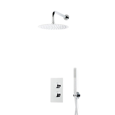 Fortifura Calvi Inbouw Regendoucheset - thermostatisch - wandarm - 25cm - hoofddouche - staaf handdouche - gladde doucheslang - hoogglans chroom