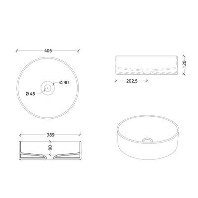 Xenz Coco vasque à poser - 40x40x12cm - ronde - céramique - noir mat