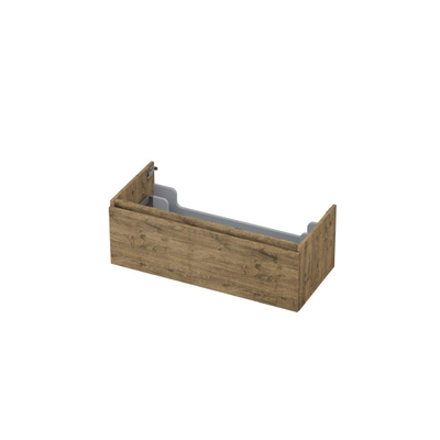 INK Wastafelonderkast - 100x45x35cm - 1 lade - greeploos - met houten keerlijst - MFC - Naturel eiken