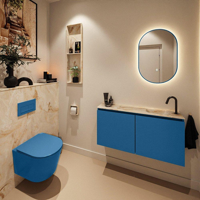 MONDIAZ TURE-DLUX 100cm toiletmeubel Jeans. EDEN wastafel Frappe positie rechts. Met 1 kraangat.