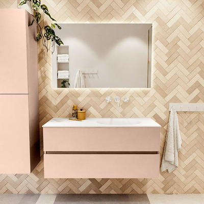 MONDIAZ VICA Ensemble meuble de salle de bains - 110cm - meuble sous-vasque rosee - 2 tiroirs - lavabo moon à droite - sans trous de robinet - version haute 60cm - talc