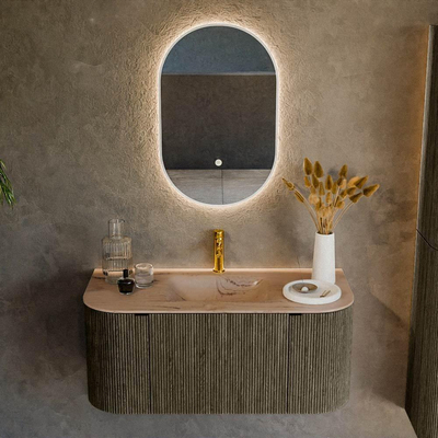 Mondiaz KURVE-DLUX Badkamermeubelset - 100x40x46cm - ronding- 1 lade - 2 deuren - 1 kraangat - midden - Shadow