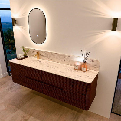 Mondiaz CIRO-DLUX Badkamermeubelset - 180x45x50cm - Solid surface wastafel Nata - 1 wasbak Links - 1 kraangat - 4 lades - Ruby