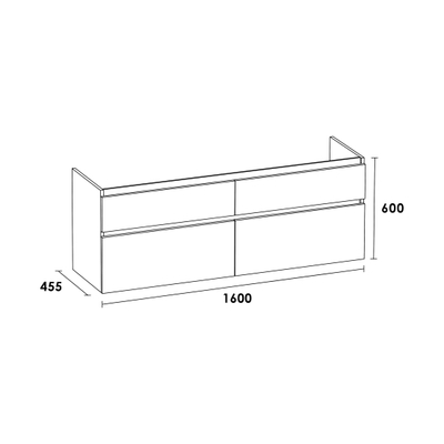 BRAUER Advance Meuble sous vasque 160x45.5x60cm 4 tiroirs 2 espaces siphon sans poignée MFC G-Canyon