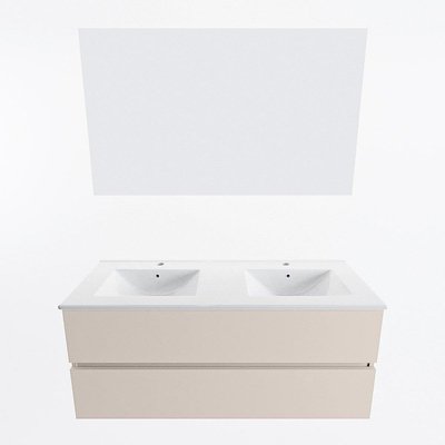 Mondiaz VICA ensemble de meuble de salle de bain - 120cm - meuble sous-vasque lin - 2 tiroirs - lavabo denia double - 2 trous de robinet - couleur Blanc Brillant - miroir LED - version XL 60cm de haut