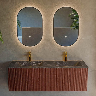 Mondiaz KURVE-DLUX Badkamermeubelset - 130x46x40cm - 2 lade - wastafel solid surface - dubbel - 2 kraangaten - Ruby