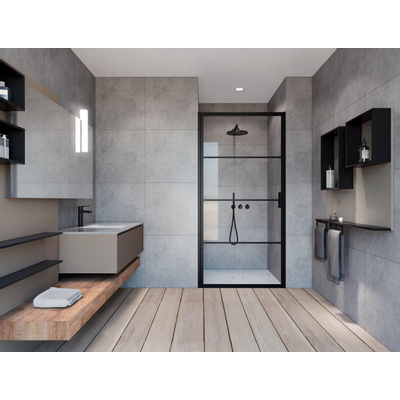 Marenza Bellini Porte de douche - 80x200cm - lignes de cadre extérieur - anti-calcaire - noir mat
