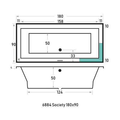 Xenz Society ligbad - 180x90cm - met overloop - zonder afvoer - Acryl Pergamon