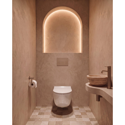 QeramiQ Dely Swirl Toiletset - 36.3x51.7cm - Geberit UP320 inbouwreservoir - met Burda frame - 35mm zitting - bedieningsplaat taupe - rechthoekige knoppen - glans wit