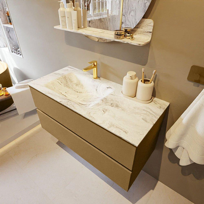 MONDIAZ VICA-DLUX Ensemble meuble de salle de bains - 100cm - meuble bas oro - 2 tiroirs - lavabo encastré cloud gauche - 1 trou de robinet - version haute 60cm - glace