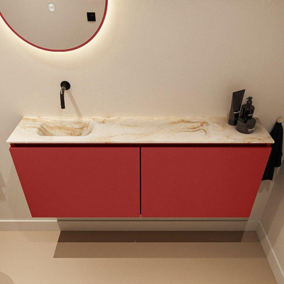MONDIAZ TURE-DLUX meuble de toilettes 120 cm Fire. EDEN lavabo Frappe position gauche. Sans trou de robinet.
