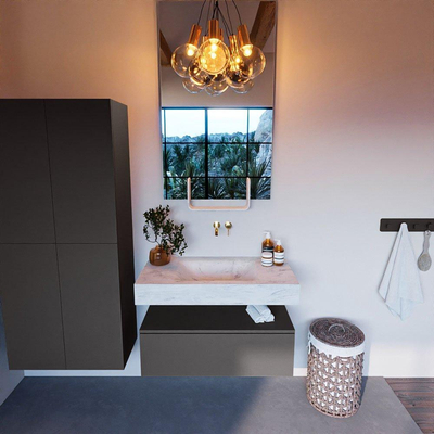 Mondiaz ALAN-DLUX Ensemble de meuble - 90cm - meuble Dark grey mat - 1 tiroir - Lavabo Cloud Opalo suspendu - vasque Centre - 0 trous de robinet