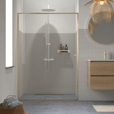 Sealskin Contour Schuifdeur voor nis 140x200cm 6mm helder veiligheidsglas met antikalklaag Goud geborsteld