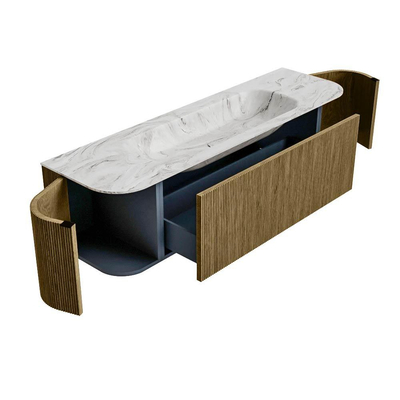 Mondiaz KURVE-DLUX Badkamermeubelset - 160x46x40cm - 1 lade - 2 deuren - wastafel solid surface - midden - 1 kraangat - Dusk