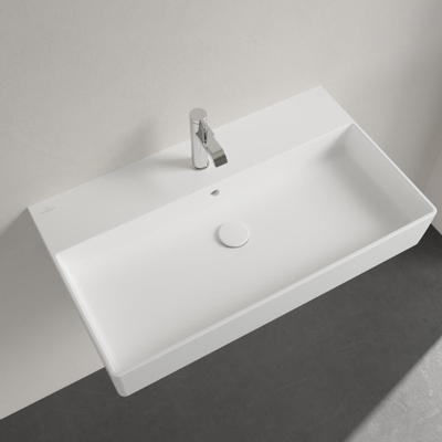 Villeroy & Boch Memento 2.0 wastafel voor handdoekhouders 80x47cm met overloop 1 kraangat ceramic+ stone white