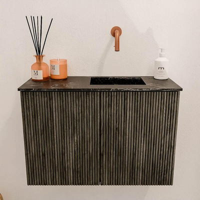 Mondiaz JOYA-DLUX 60cm toiletmeubel - kleur Shadow - Wastafel FAYE positie Rechts Zonder kraangat kleur Lava.
