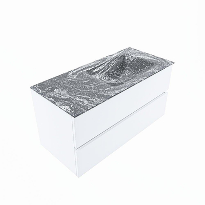 Mondiaz VICA-DLUX ensemble de meuble de salle de bain - 100cm - meuble sous lavabo talc - 2 tiroirs - lavabo encastrée cloud droite - sans trous de robinet - version haute de 60cm - lave