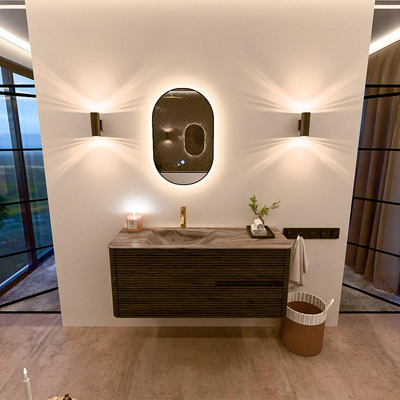 Mondiaz CIRO-DLUX Badkamermeubelset - 120x45x50cm - Solid surface wastafel Sombra - 1 wasbak Links - 1 kraangat - 2 lades - Shadow
