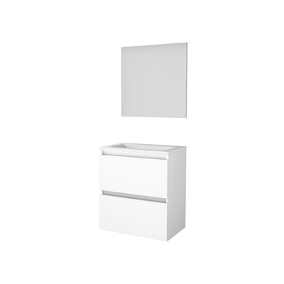 Basic-Line Start 39 ensemble de meubles de salle de bain 60x39cm sans poignée 2 tiroirs lavabo acrylique 1 trou pour robinetterie mdf laqué blanc glacier