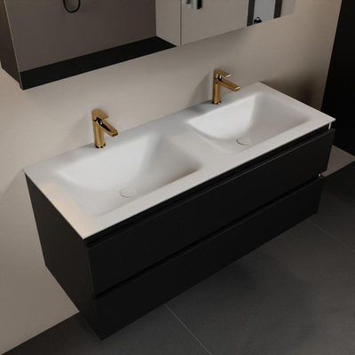 Mondiaz Aivy badmeubelset - 120x45x50cm - 2 kraangaten - 2 wasbakken talc Solid surface - Links en rechts - 2 lades - Met spiegelkast - MDF Urban