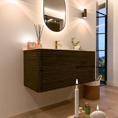 Mondiaz CIRO-DLUX Badkamermeubelset - 110x45x50cm - Solid surface wastafel Ostra - 1 wasbak Midden - 1 kraangat - 2 lades - Shadow