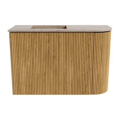 Mondiaz JOYA-DLUX Meuble de toilette 61,6cm - arrondi droit couleur Chêne - Vasque FAYE position Gauche 1 trou de robinet couleur Saba