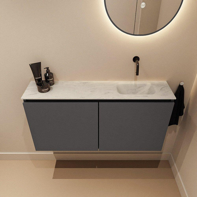 MONDIAZ TURE-DLUX 100cm toiletmeubel Dark Grey. EDEN wastafel Opalo positie rechts. Zonder kraangat.