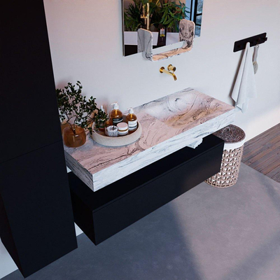 Mondiaz ALAN-DLUX Ensemble de meuble - 120cm - meuble Urban mat - 1 tiroir - Lavabo Cloud Glace suspendu - vasque Droite - 0 trous de robinet