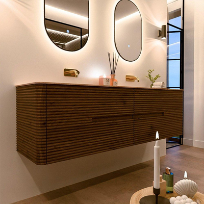 Mondiaz CIRO-DLUX Badkamermeubelset - 170x45x50cm - Solid surface wastafel Saba - 2 wasbak Dubbel - zonder kraangaten - 4 lades - Dusk