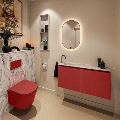 MONDIAZ TURE-DLUX Meuble toilette - 100cm - Fire - EDEN - vasque Glace - position gauche - 1 trou de robinet