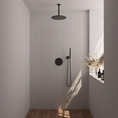 BRAUER Black Edition inbouw regendoucheset – Ø30 cm hoofddouche – 30 cm plafondbuis – staafhanddouche – 3-weg