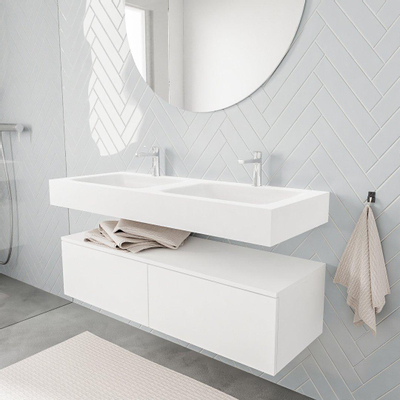 MONDIAZ ALAN 120cm - meuble bas - 2 tiroirs - lavabo suspendu - 2 bassins - 2 trous de robinet - talc