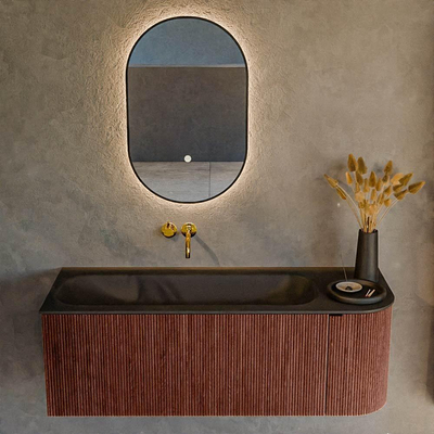 Mondiaz KURVE Ensemble de meuble salle de bain - 125x46x40cm - 1 tiroir - 1 porte - lavabo en solid surface - gauche - sans trou de robinet - Ruby