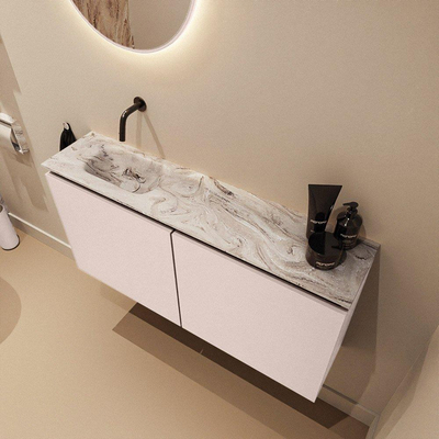 MONDIAZ TURE-DLUX meuble WC 100 cm Rosee. Lavabo EDEN Glace position gauche. Sans trou de robinet.