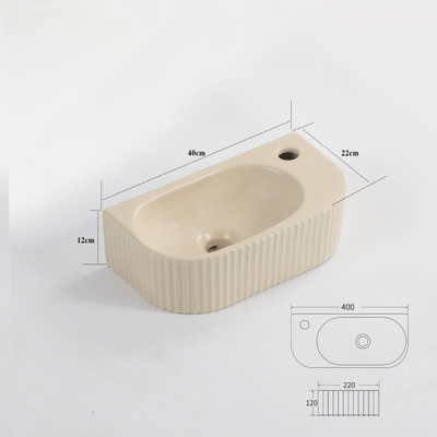 QeramiQ Blend Lave-Mains - 40x22x12 cm - Droit - Strié - demi-lune - avec 1 trou de robinet - Céramique - Beige mat