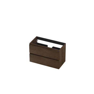 INK Wastafelonderkast - 80x40x52cm - 2 lades - greeploos - met houten keerlijst - MDF - Chocolate