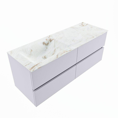 Mondiaz VICA-DLUX ensemble de meuble de salle de bain - 130cm - meuble sous-vasque cale - 4 tiroirs - lavabo encastrée cloud gauche - sans trous de robinet - version haute de 60cm - frape